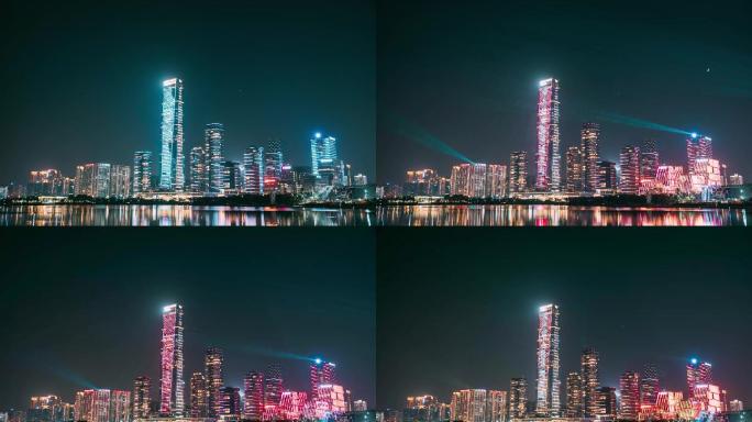 深圳湾夜景城市建筑灯光秀延时