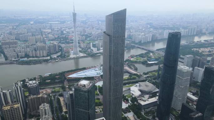 1080P航拍广州塔珠江新城日景城市空