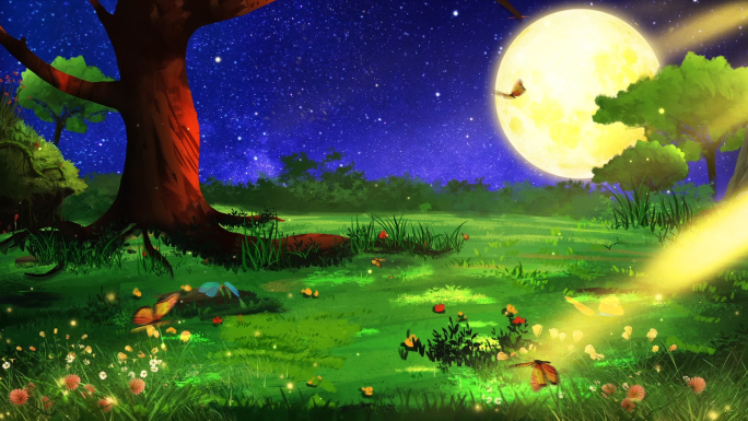 梦幻星空卡通森林儿童节表演背景视频