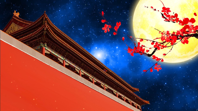古典中国古建筑中秋月亮梅花LED背景视频