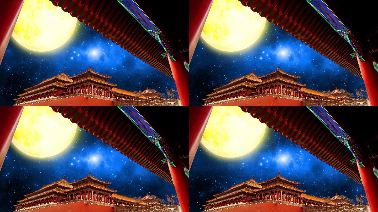 中国风古建筑月光星空LED背景视频