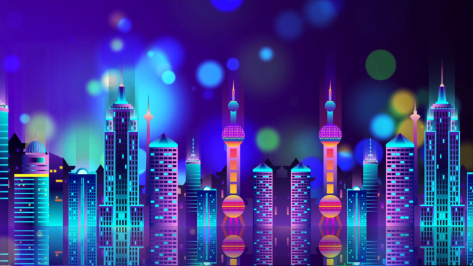 梦幻卡通上海城市夜景走屏LED背景视频