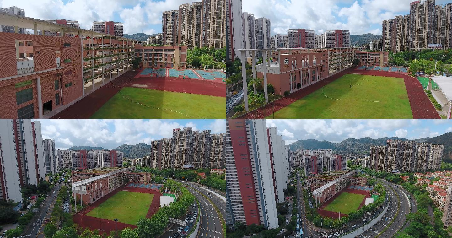 4k航拍，深圳教育深圳玉龙学校的球场全景