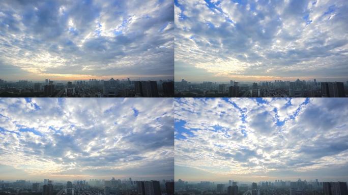 城市天空朝霞蓝天白云延时4K