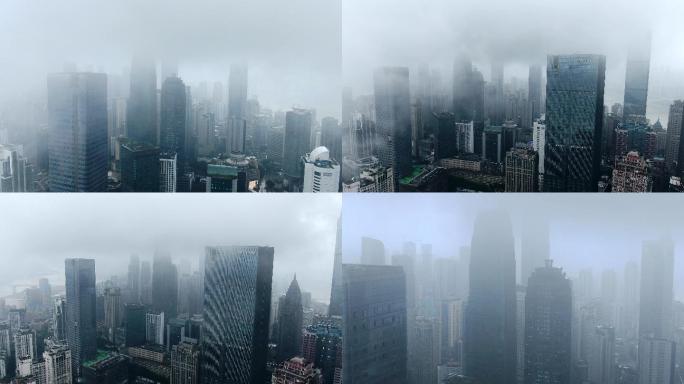航拍雾都重庆云雾缭绕山城高楼云层