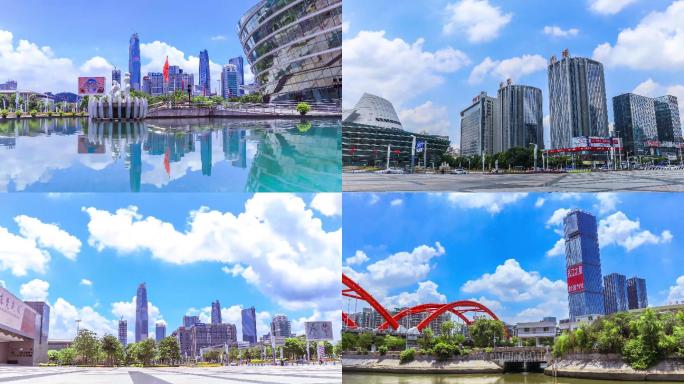 蓝天白云下的东莞市区延时摄影4K