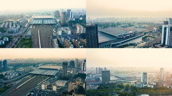宁波城市火车站实景航拍4K素材