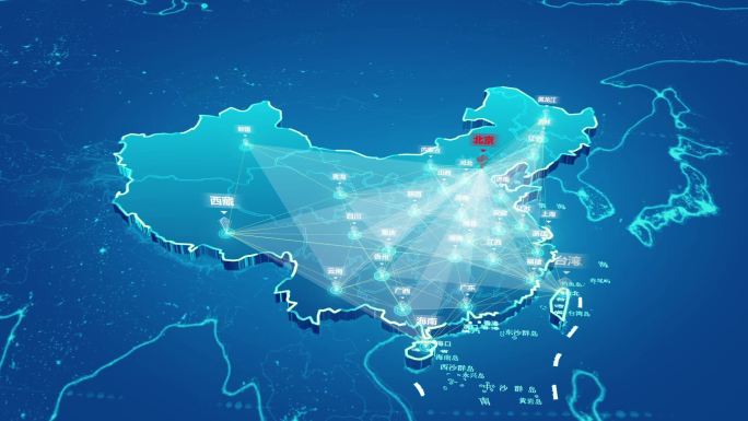 中国首都北京地图辐射全国网络连接素材