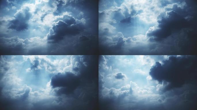 【HD天空】梦幻蓝色阴云阴天光线穿透云层