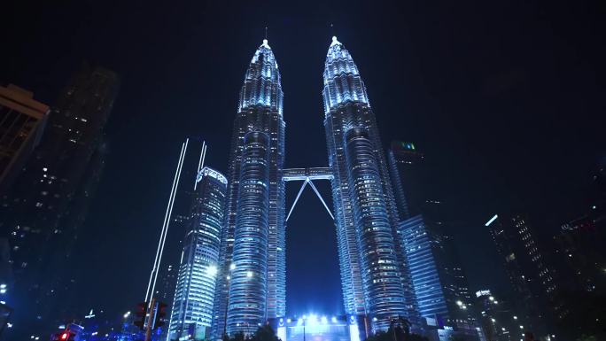 马来西亚吉隆坡双子塔石油双塔夜景