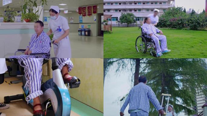 护士轮椅助行器康复锻炼4k
