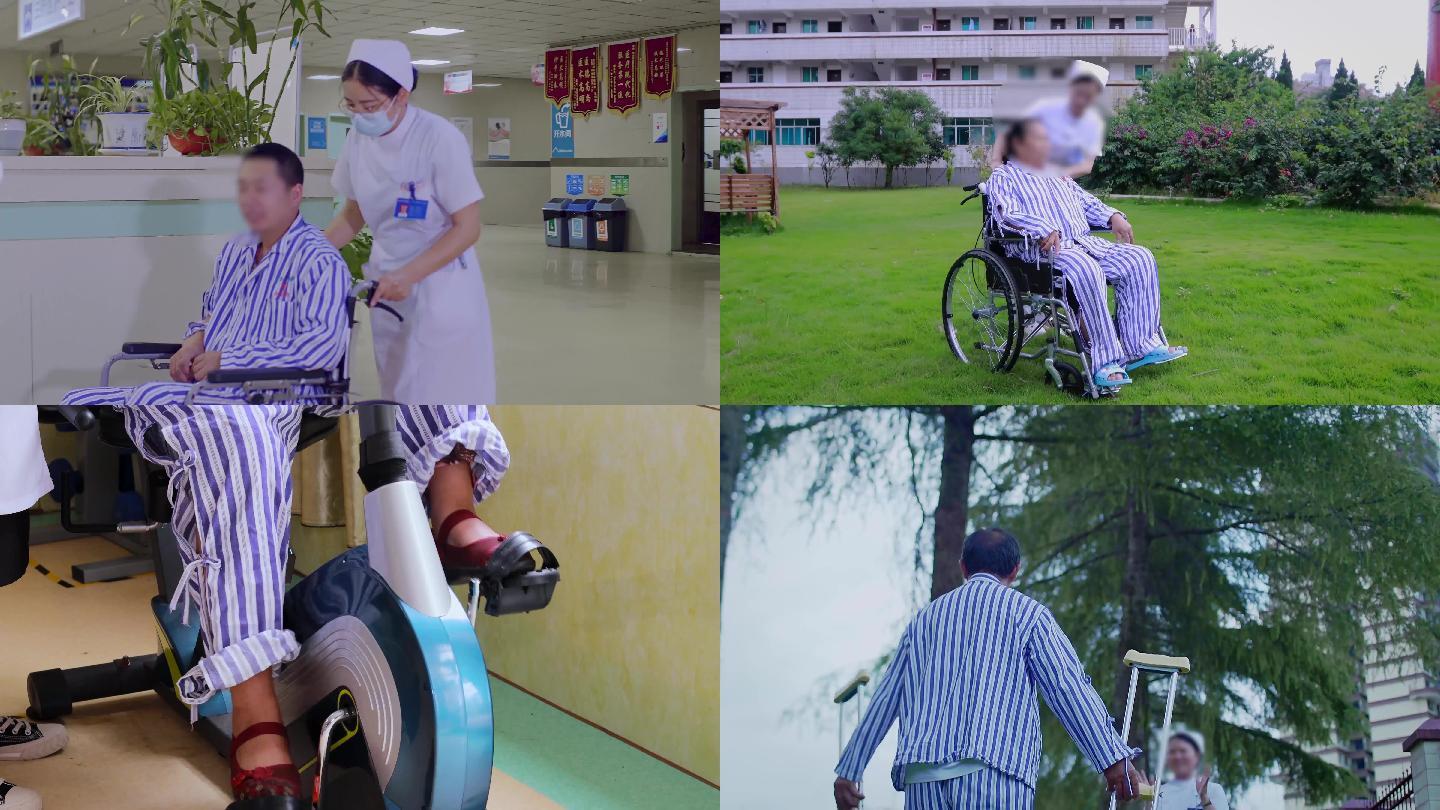 护士轮椅助行器康复锻炼4k