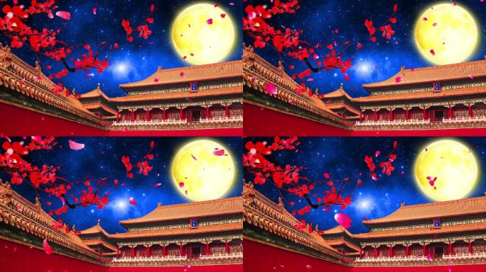 汉宫秋月中国风古建筑月亮花瓣LED视频