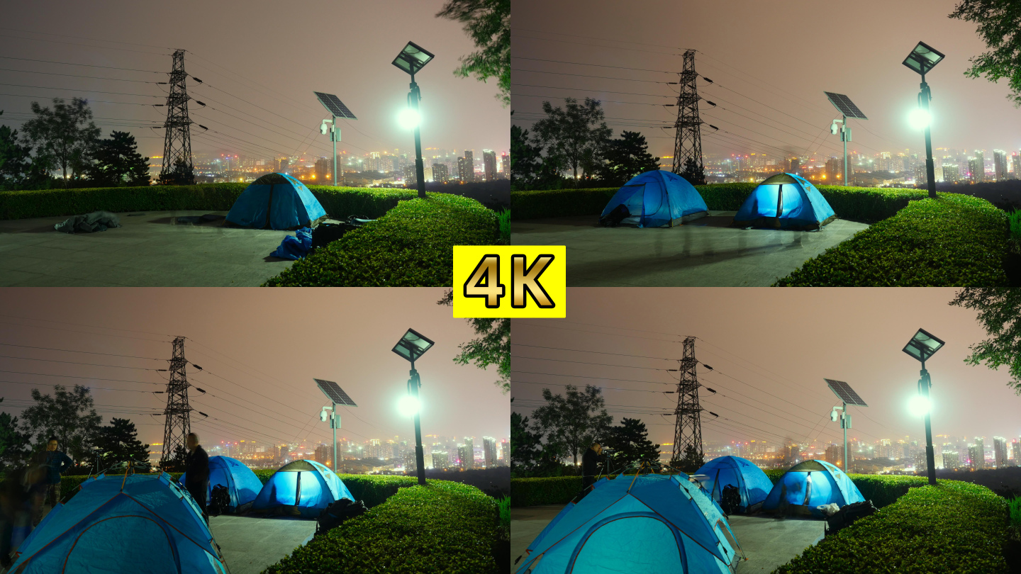 4k城市观景台帐篷露营