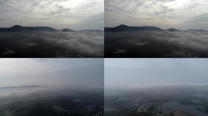 4K航拍城市云雾排山倒海似仙境