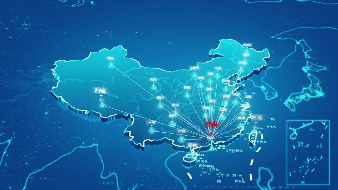 中国广州地图辐射全国（光线发射）视频素材