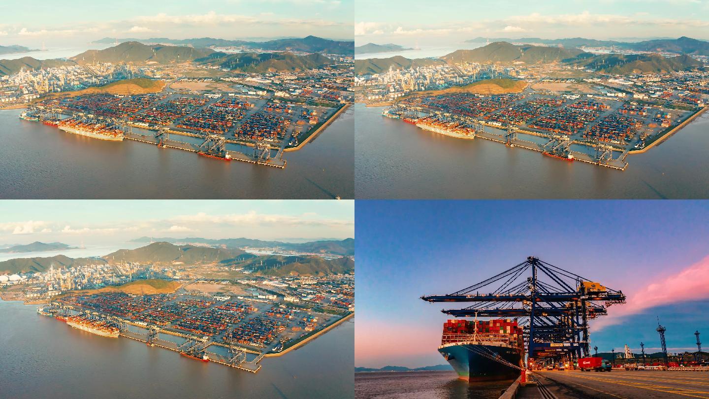 宁波港码头延时实拍素材4K