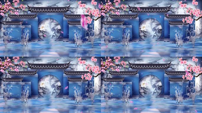 中国风旗袍秀青花瓷水面LED背景视频