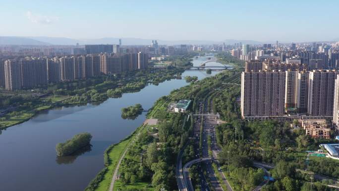 太原市汾河市区高空航拍4K