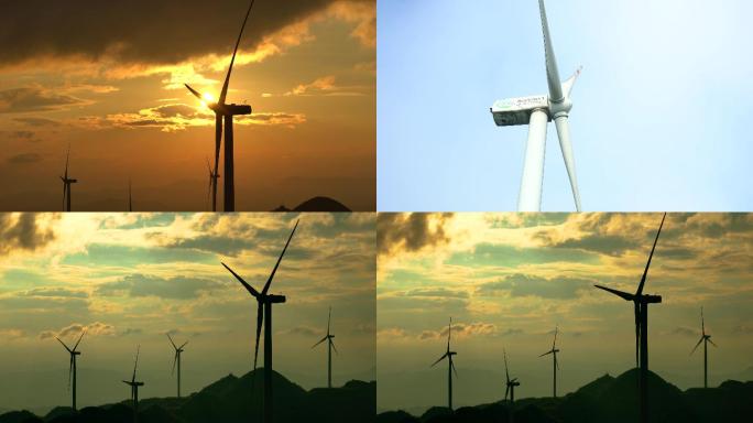 4K高清实拍夕阳下风力发电机清洁能源