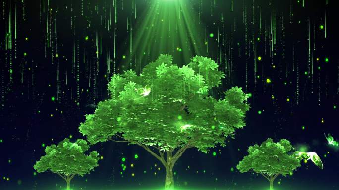4K绿色树粒子背景循环