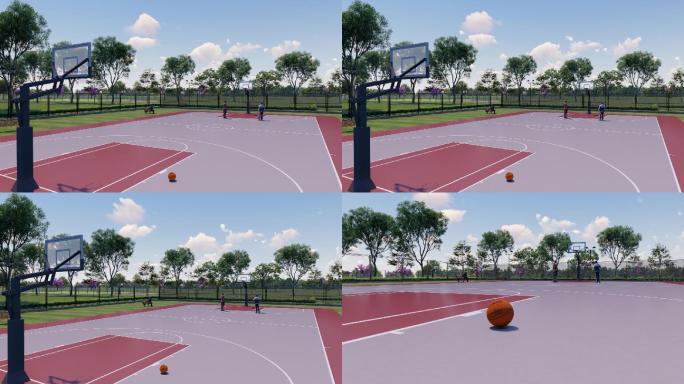 户外社区篮球场三维动画