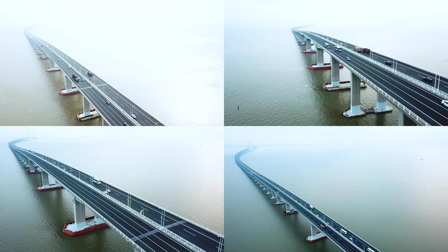 上海崇明岛长海上江大桥航拍