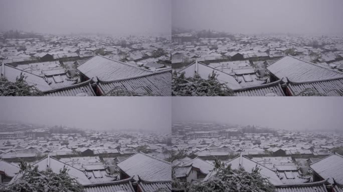 美丽的丽江古城雪景