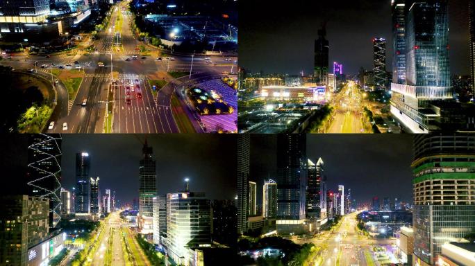 4k南京河西城市道路交通夜景航拍