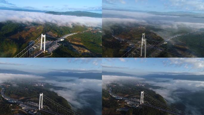 航拍4K高清感受云雾笼下美丽的大桥