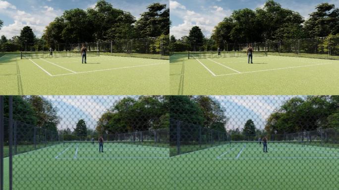 户外社区网球场三维动画