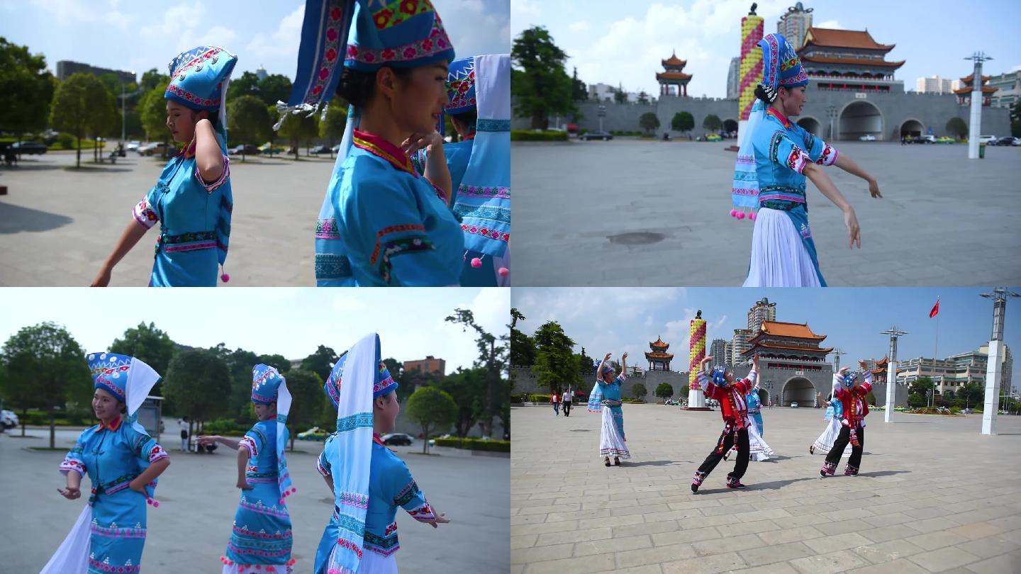 云南民族舞蹈曲靖城门跳舞表演