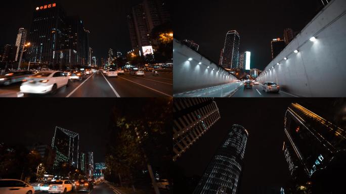 4K长沙芙蓉路第一人视角夜景行车空镜