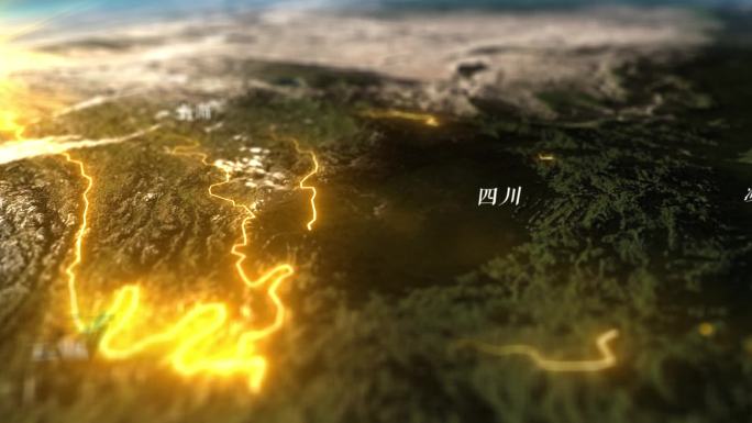 长江流域地形图（三维沙盘移轴视角）