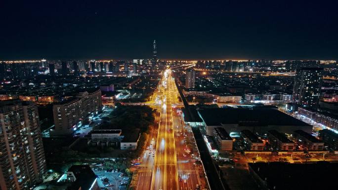 航拍塘沽夜景延时