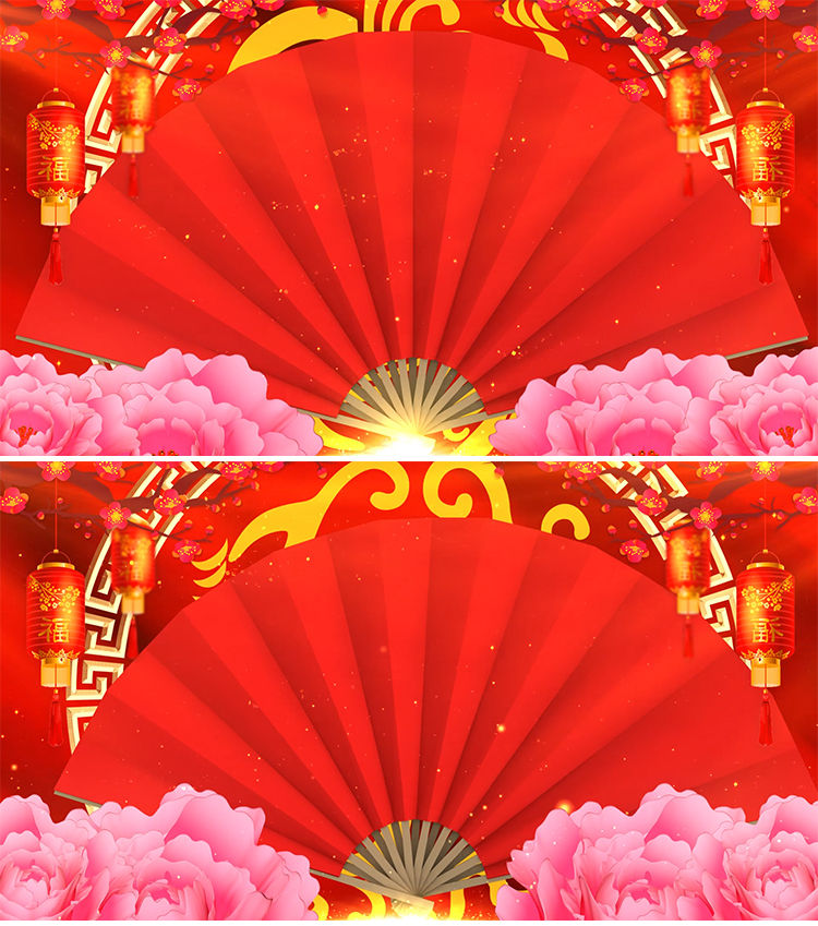 红色喜庆扇子牡丹灯笼戏曲曲艺背景