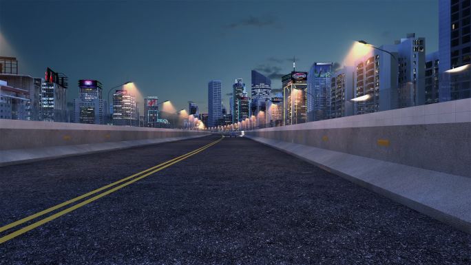 夜景都市高架桥跑车高速飞驰