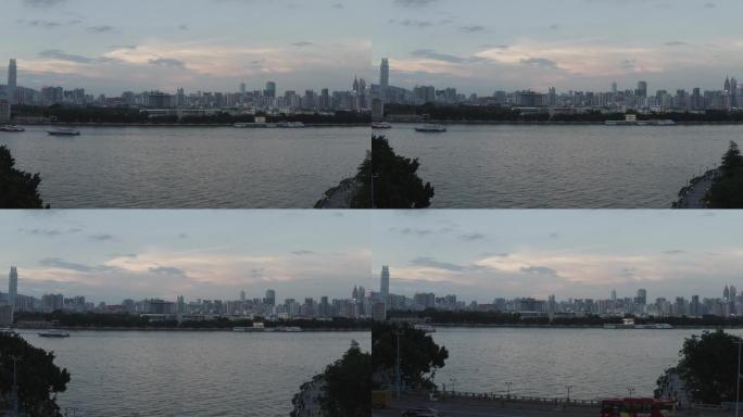 航拍广州珠江夜景黄昏可调色