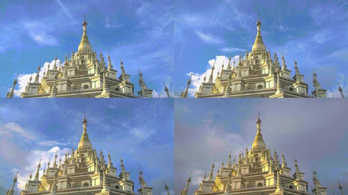 云南缅甸大银塔延时寺庙云彩天空