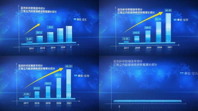 蓝色科技数据逐年增加三维立方柱统计