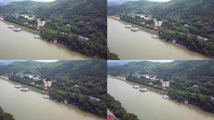 最新航拍桂林磨盘山码头漓江风景4k港口