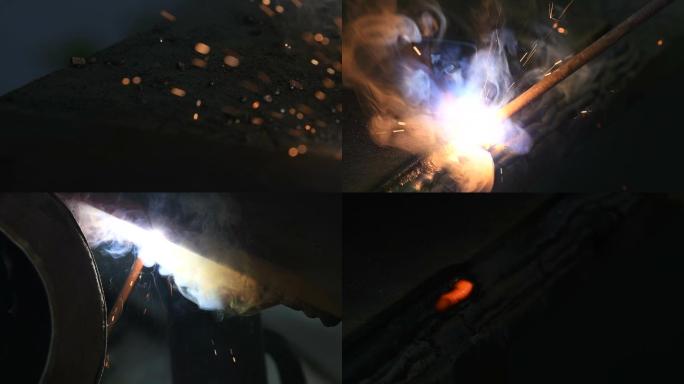 焊接作业、电焊工、焊条燃烧、钢结构焊接