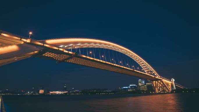 上海滨江夜景卢浦大桥延时