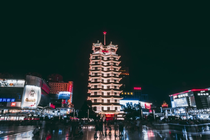 4K郑州二七纪念塔夜景延时