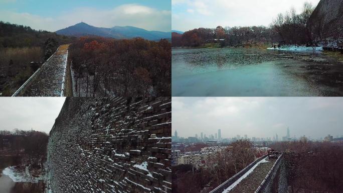 南京城墙紫金山雪后航拍