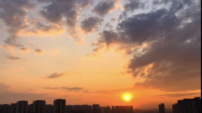 城市落日、夕阳黄昏、落日、太阳西下