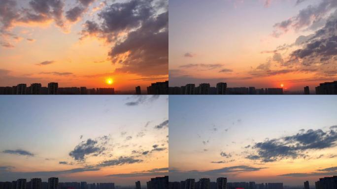 城市落日、夕阳黄昏、落日、太阳西下