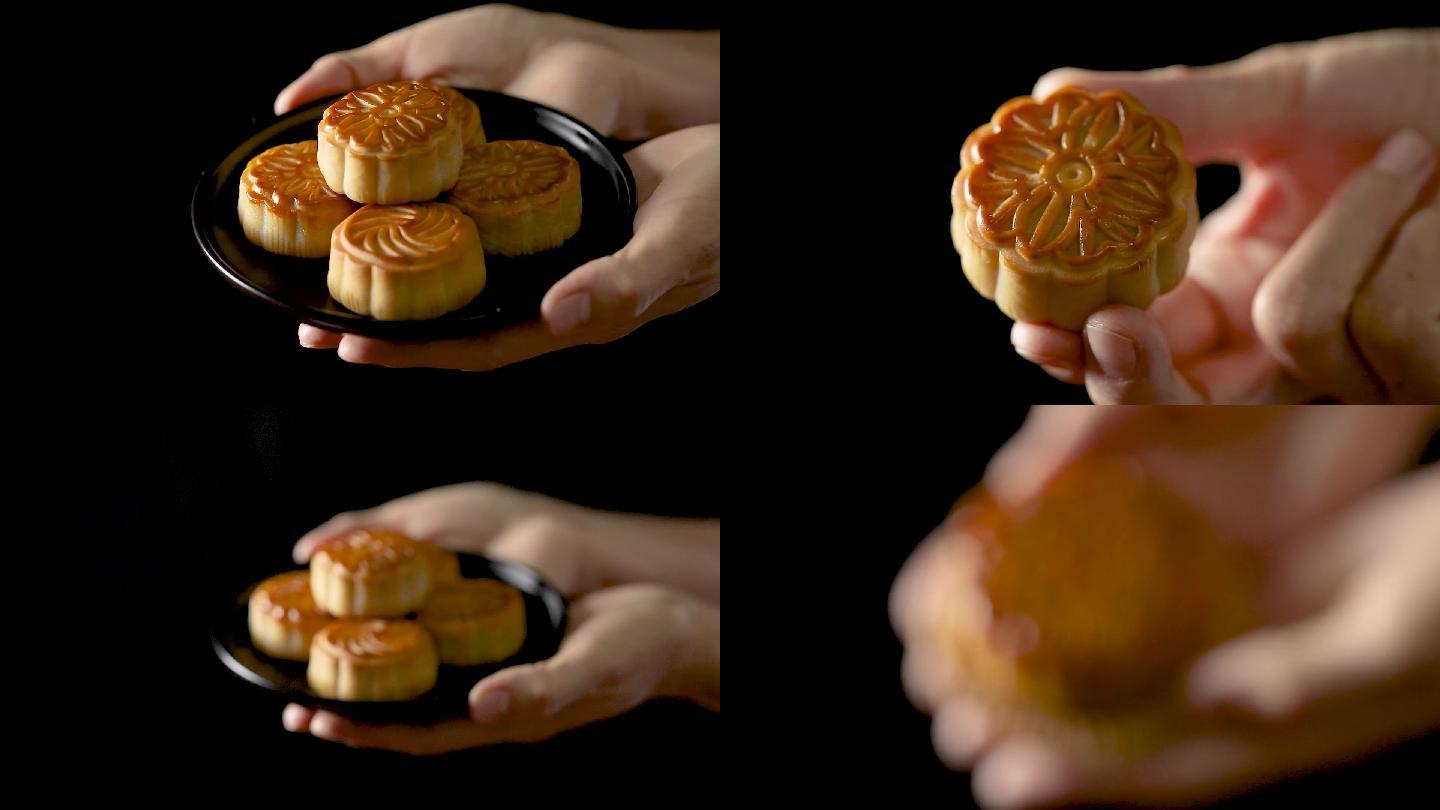 中秋月饼黑色背景美食视频素材