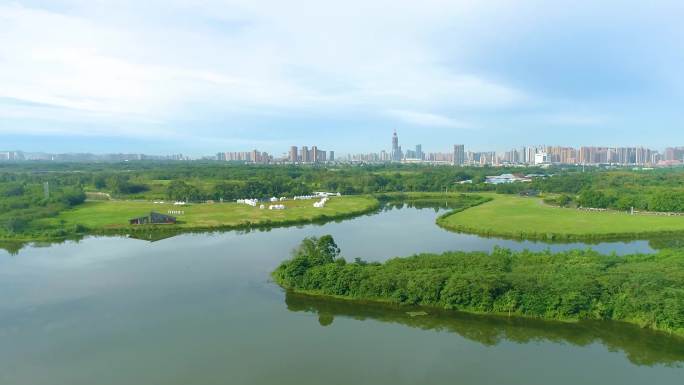 4K成都青龙湖航拍城市森林公园湿地