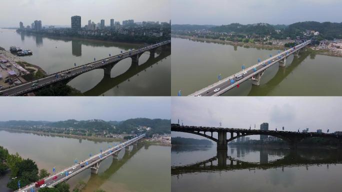 乐山岷江一桥多镜头航拍4K
